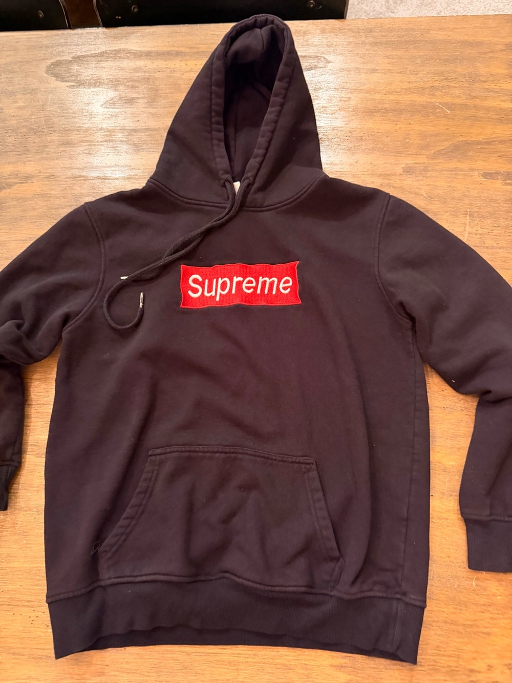 Supreme Black Hoodie with Red Logo - Kid’s Large Pullover